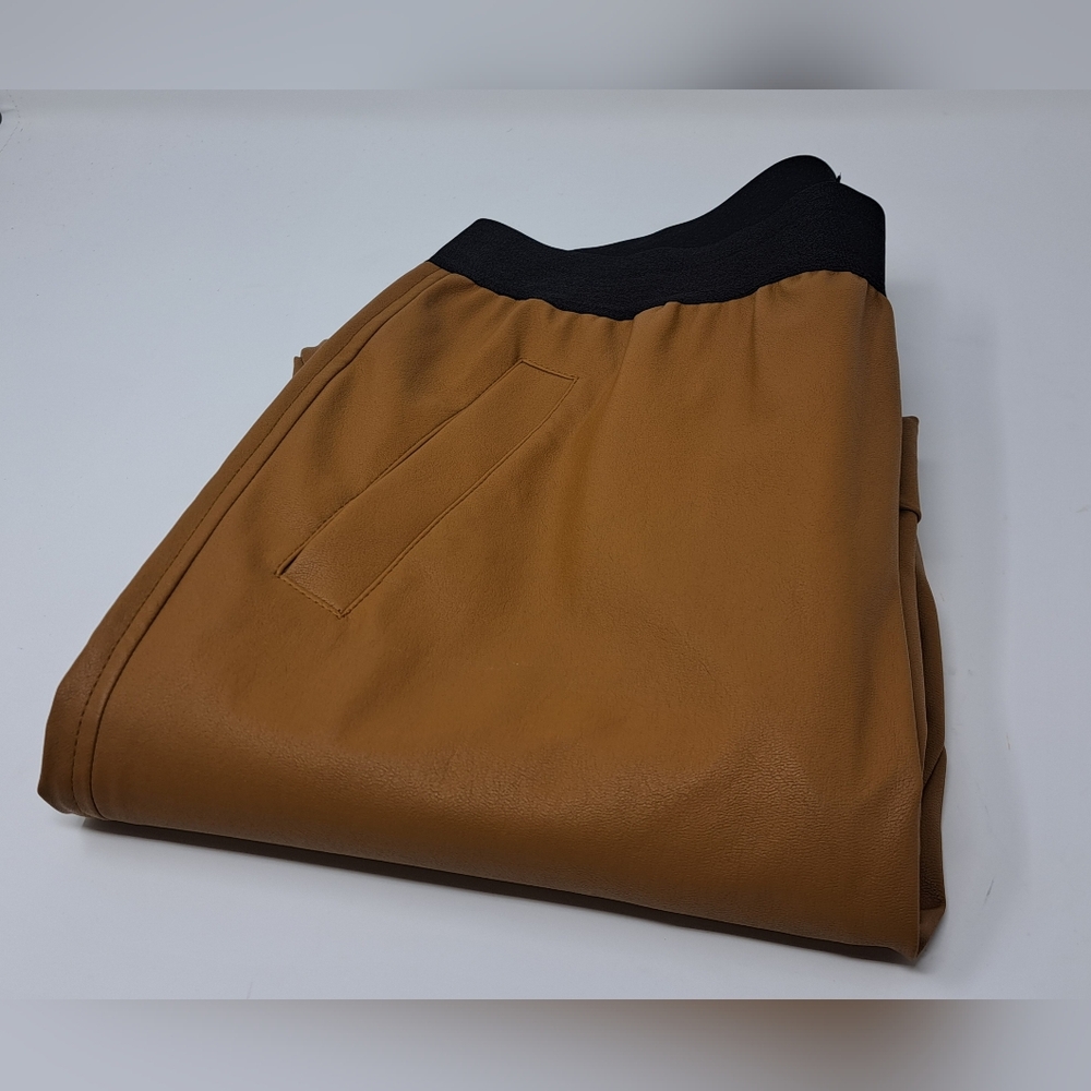 Sportalm Women's Pants Leggings Dark Camel Faux Leather Size 6 US 31-33W